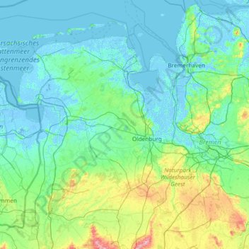 Mapa topográfico Ammerland, altitud, relieve