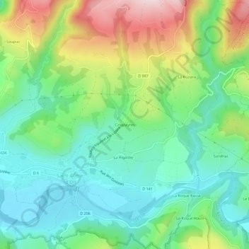 Mapa topográfico Cinqpeyres, altitud, relieve