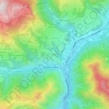 Mapa topográfico Ceradello, altitud, relieve