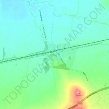 Mapa topográfico Longwood, altitud, relieve