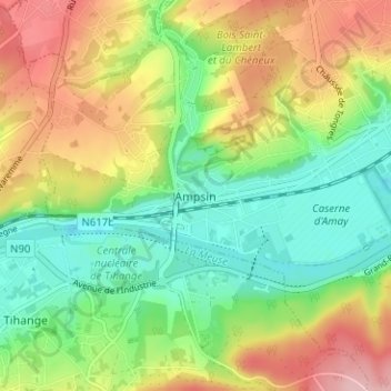 Mapa topográfico Ampsin, altitud, relieve