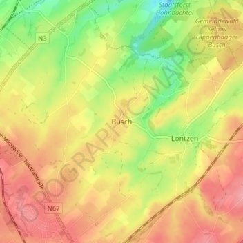 Mapa topográfico Busch, altitud, relieve