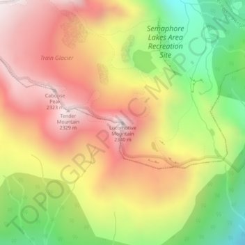 Mapa topográfico Locomotive Mountain, altitud, relieve