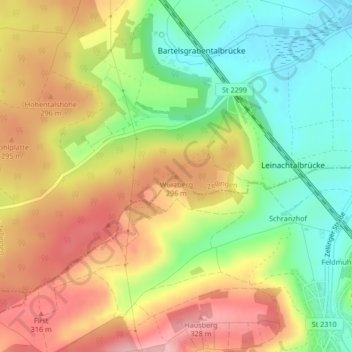 Mapa topográfico Würzberg, altitud, relieve
