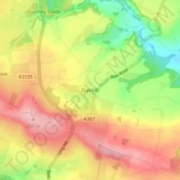 Mapa topográfico Oakhill, altitud, relieve