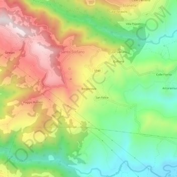 Mapa topográfico Borgonovo, altitud, relieve