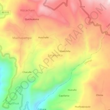 Mapa topográfico Saramarca, altitud, relieve