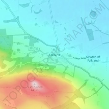 Mapa topográfico Falkland, altitud, relieve