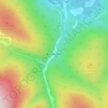 Mapa topográfico Barkerville, altitud, relieve