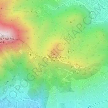 Mapa topográfico Cerro Manquehuito, altitud, relieve