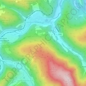 Mapa topográfico Schau ins Land, altitud, relieve