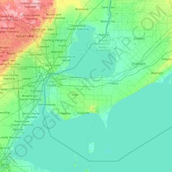 Mapa topográfico Essex, altitud, relieve