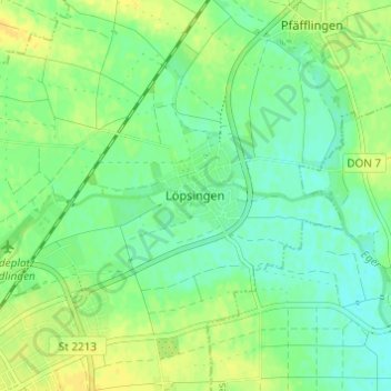 Mapa topográfico Löpsingen, altitud, relieve