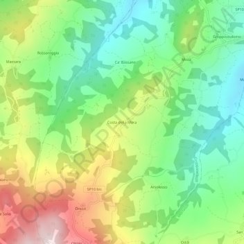 Mapa topográfico Costa della Mora, altitud, relieve
