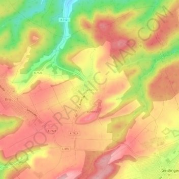 Mapa topográfico Erlaheim, altitud, relieve