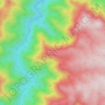 Mapa topográfico Black Springs, altitud, relieve