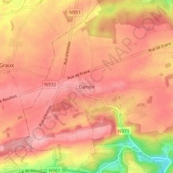 Mapa topográfico Denée, altitud, relieve