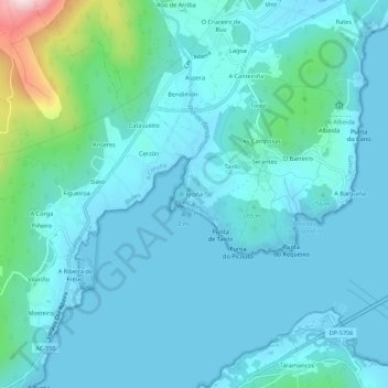 Mapa topográfico Broña, altitud, relieve