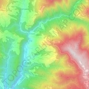 Mapa topográfico Vellano, altitud, relieve