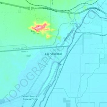 Mapa topográfico Los Algodones, altitud, relieve