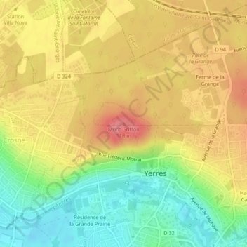 Mapa topográfico Mont Griffon, altitud, relieve