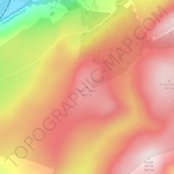 Mapa topográfico Pen-Y-Garn, altitud, relieve