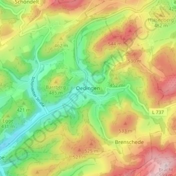 Mapa topográfico Oedingen, altitud, relieve