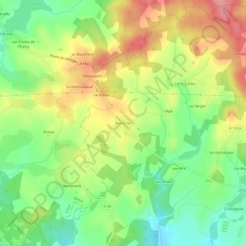 Mapa topográfico Banèche, altitud, relieve