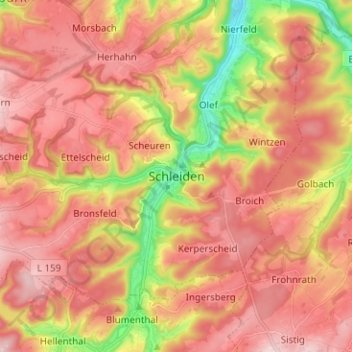 Mapa topográfico Schleiden, altitud, relieve