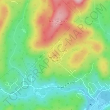 Mapa topográfico Mont Edith, altitud, relieve