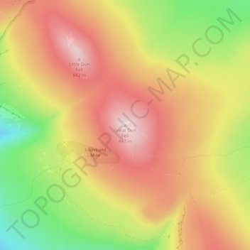 Mapa topográfico Great Dun Fell, altitud, relieve