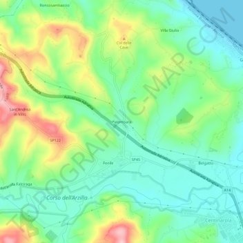Mapa topográfico Palombara, altitud, relieve