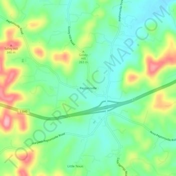 Mapa topográfico Peytonsville, altitud, relieve