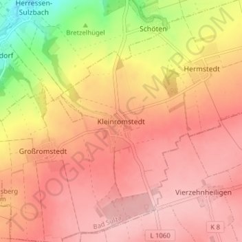 Mapa topográfico Kleinromstedt, altitud, relieve