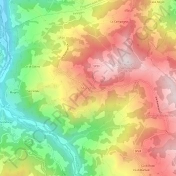 Mapa topográfico Monchio, altitud, relieve