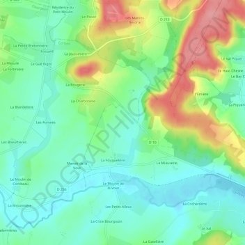 Mapa topográfico Le Verger, altitud, relieve