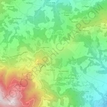 Mapa topográfico Poggioraso, altitud, relieve