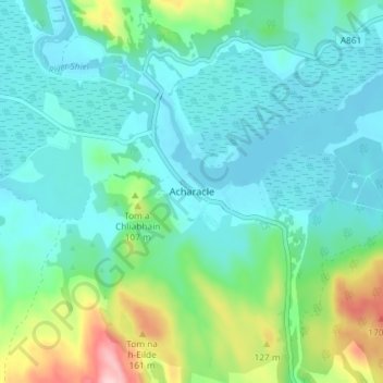 Mapa topográfico Acharacle, altitud, relieve
