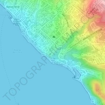 Mapa topográfico Fort Louis Delgrès, altitud, relieve