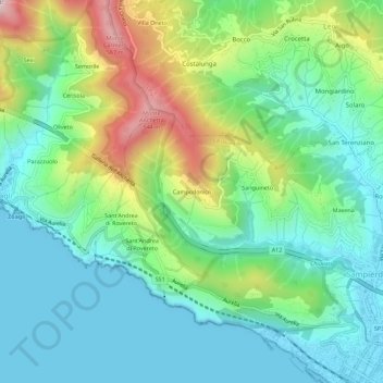 Mapa topográfico Campodonico, altitud, relieve