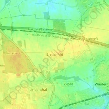Mapa topográfico Breitenfeld, altitud, relieve