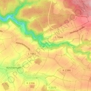 Mapa topográfico Neufelser Mühle, altitud, relieve
