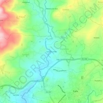Mapa topográfico Santa Comba, altitud, relieve