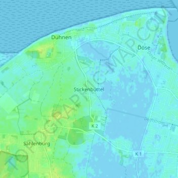Mapa topográfico Stickenbüttel, altitud, relieve