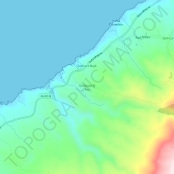 Mapa topográfico Quilicura El Rey, altitud, relieve