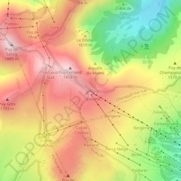 Mapa topográfico Puy de la Perdrix, altitud, relieve