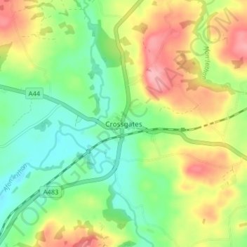Mapa topográfico Crossgates, altitud, relieve