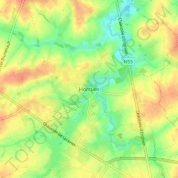 Mapa topográfico Horrues, altitud, relieve