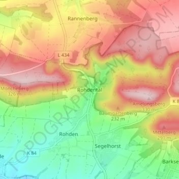 Mapa topográfico Rohdental, altitud, relieve