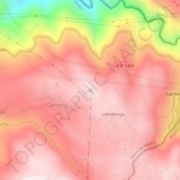 Mapa topográfico Campos, altitud, relieve